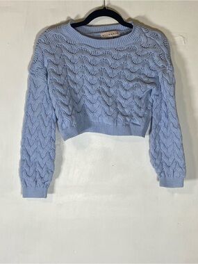 Willow & Wind Baby Blue Cable Knit Crop Sweater Cottagecore Coquette S Preppy